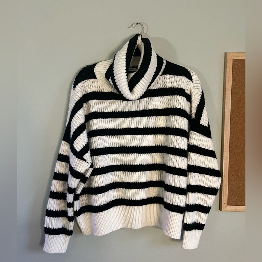 Reserved cowl neck sweater black and white stripes women size large